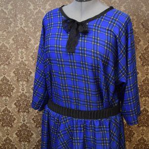 Never Worn Handmade 1920s Inspired Blue Plaid Top Skirt Dress Set